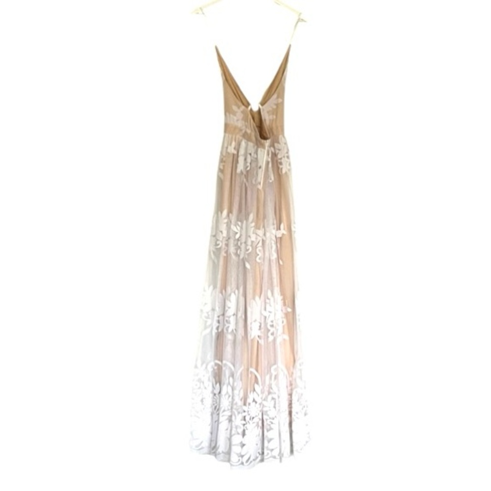 Luxxel Halle Maxi Dress Velvet Flower Sheer overlay White Nude Wedding Gala S - Picture 5 of 12